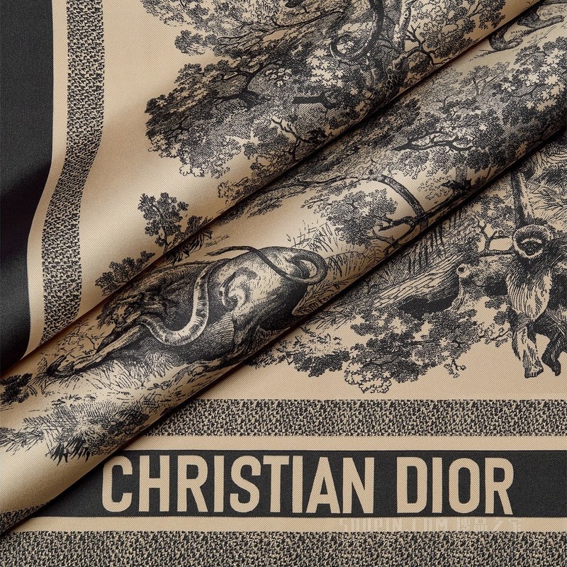 Dior 印花方巾 榛果色和黑色桑蚕丝斜纹面料 Sauvage 茹伊印花