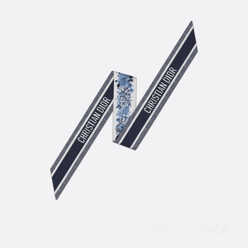 Mitzah 丝巾 象牙色和蓝色桑蚕丝斜纹面料 Dior Jardin d'Hiver 印花