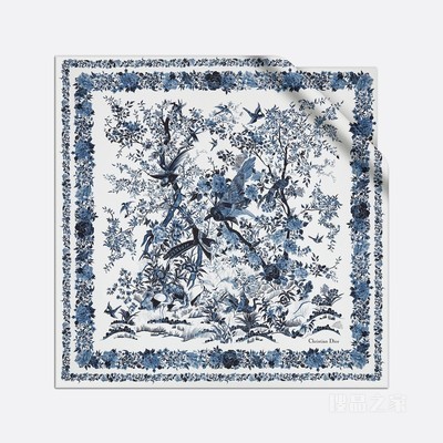Dior 印花方巾 象牙色和蓝色桑蚕丝斜纹面料 Dior Jardin d'Hiver 印花