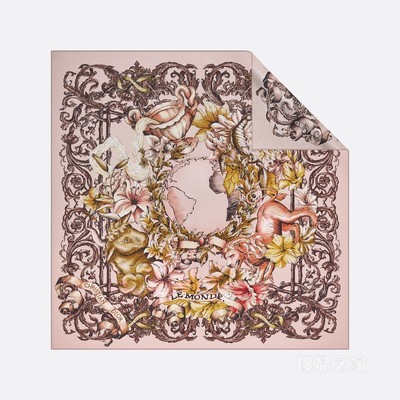 Dior 印花方巾 复古粉色和米白色桑蚕丝斜纹面料 Le Monde Tarot 印花