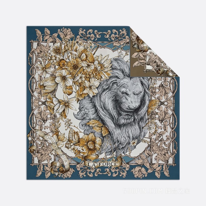Dior 印花方巾 海军蓝色和榛果色桑蚕丝斜纹面料 La Force Tarot 印花