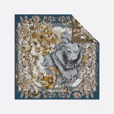 Dior 印花方巾 海军蓝色和榛果色桑蚕丝斜纹面料 La Force Tarot 印花