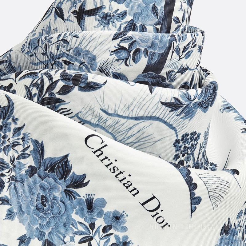 Dior 印花方巾 象牙色和蓝色桑蚕丝斜纹面料 Dior Jardin d'Hiver 印花