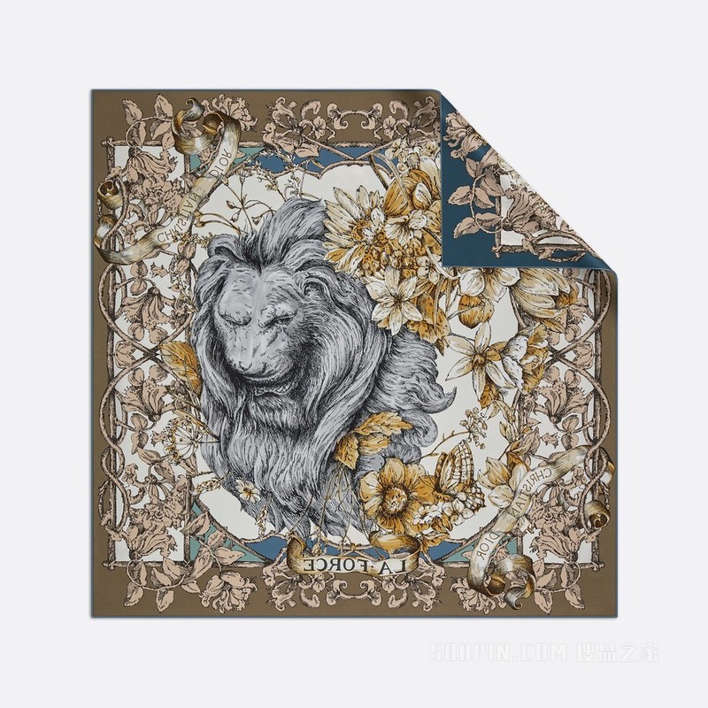 Dior 印花方巾 海军蓝色和榛果色桑蚕丝斜纹面料 La Force Tarot 印花