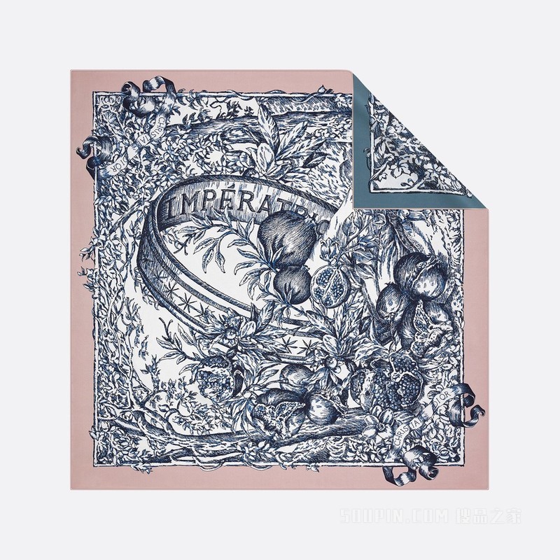 Dior 印花方巾 复古粉色和丹宁蓝色桑蚕丝斜纹面料 L'Impératrice Tarot 印花