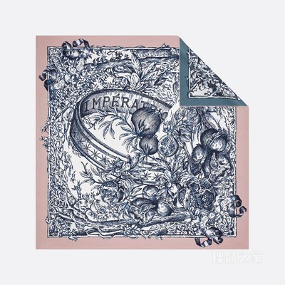 Dior 印花方巾 复古粉色和丹宁蓝色桑蚕丝斜纹面料 L'Impératrice Tarot 印花