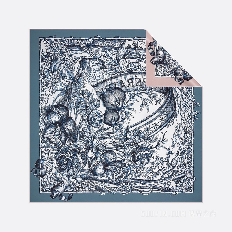 Dior 印花方巾 复古粉色和丹宁蓝色桑蚕丝斜纹面料 L'Impératrice Tarot 印花