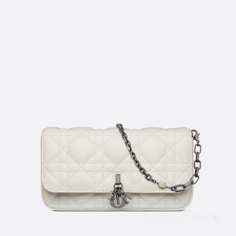 Lady Dior 手机袋 奶白色羊皮革藤格纹