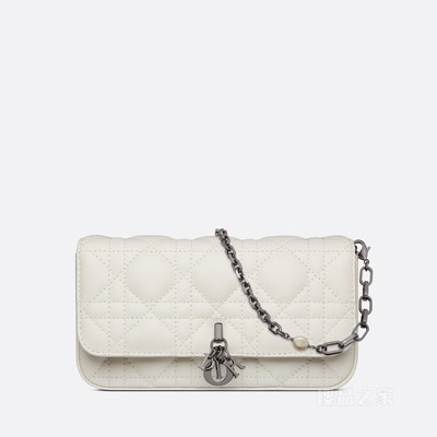 Lady Dior 手机袋 奶白色羊皮革藤格纹