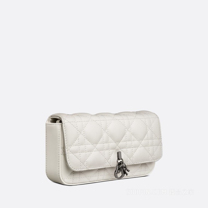 Lady Dior 手机袋 奶白色羊皮革藤格纹