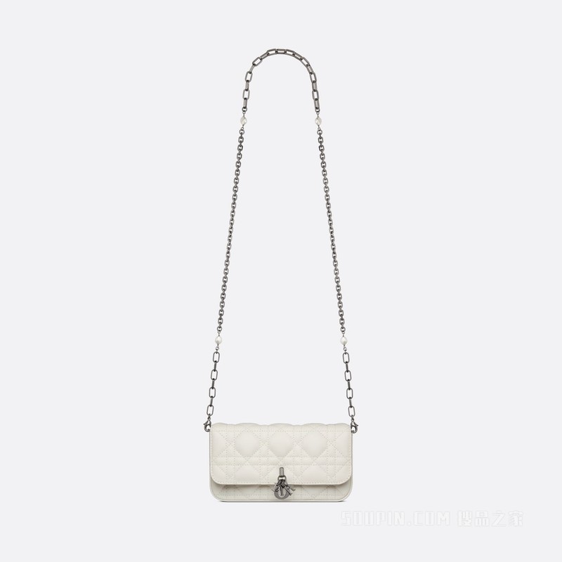 Lady Dior 手机袋 奶白色羊皮革藤格纹