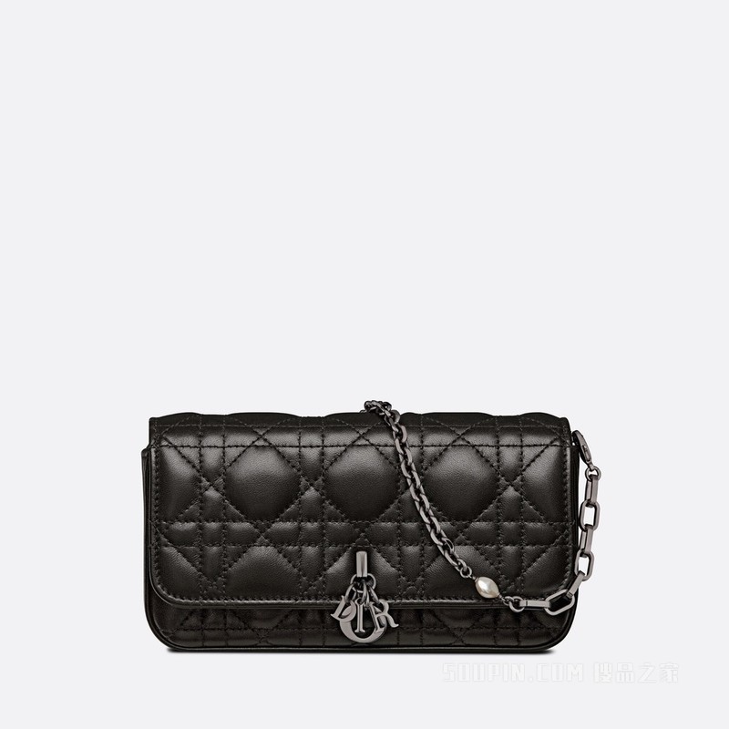 Lady Dior 手机袋 黑色羊皮革藤格纹
