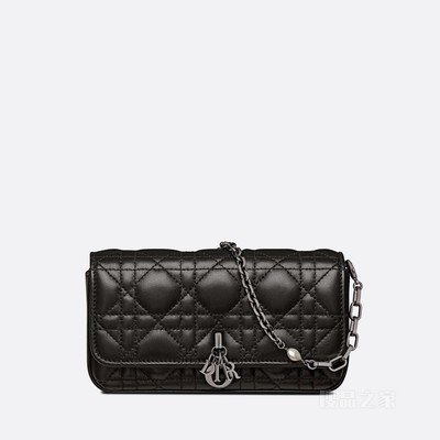 Lady Dior 手机袋 黑色羊皮革藤格纹