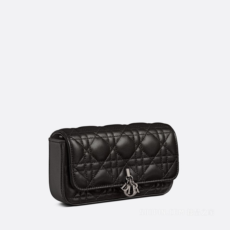 Lady Dior 手机袋 黑色羊皮革藤格纹