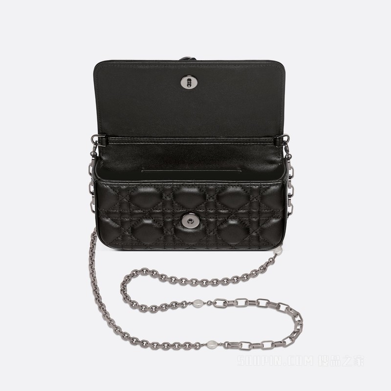 Lady Dior 手机袋 黑色羊皮革藤格纹