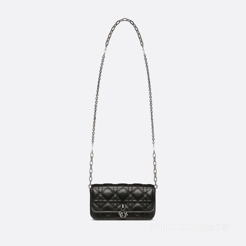 Lady Dior 手机袋 黑色羊皮革藤格纹