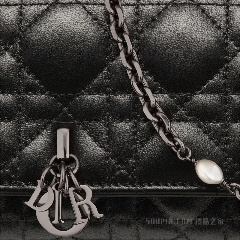 Lady Dior 手机袋 黑色羊皮革藤格纹