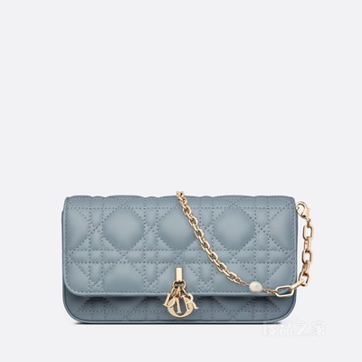 Lady Dior 手机袋 云雾蓝羊皮革藤格纹