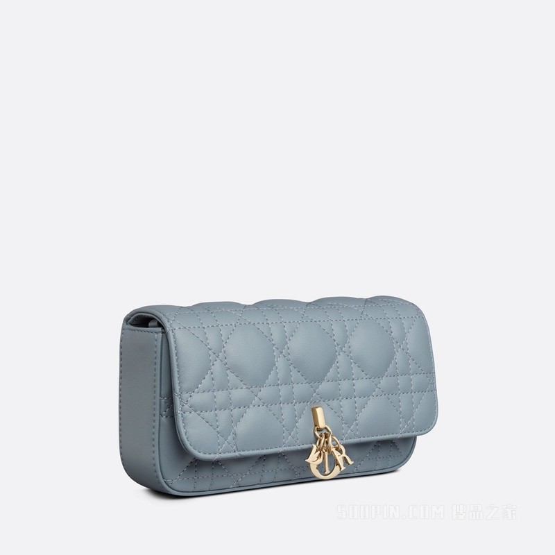 Lady Dior 手机袋 云雾蓝羊皮革藤格纹