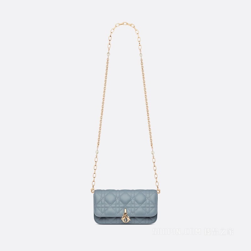 Lady Dior 手机袋 云雾蓝羊皮革藤格纹