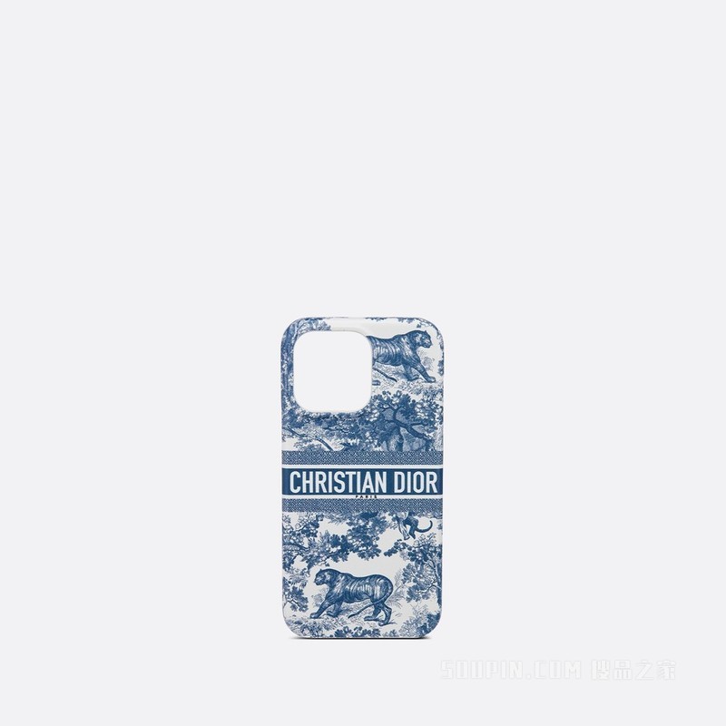DiorTravel iPhone 13 Pro 手机壳 蓝色光滑牛皮革茹伊印花