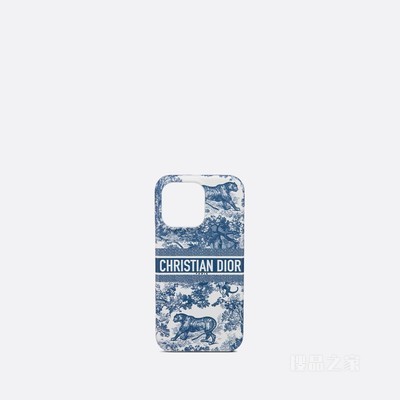 DiorTravel iPhone 13 Pro 手机壳 蓝色光滑牛皮革茹伊印花