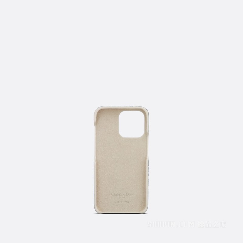DiorTravel iPhone 13 Pro 手机壳 蓝色光滑牛皮革茹伊印花