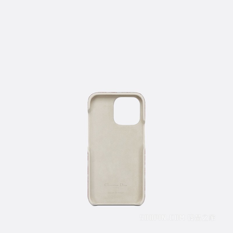 DiorTravel iPhone 13 Pro 手机壳 玫瑰粉色光滑牛皮革茹伊印花