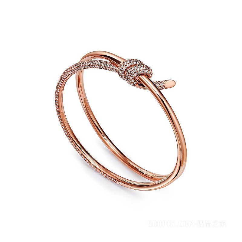 Tiffany Knot 系列 18K 玫瑰金镶钻双行铰链手镯