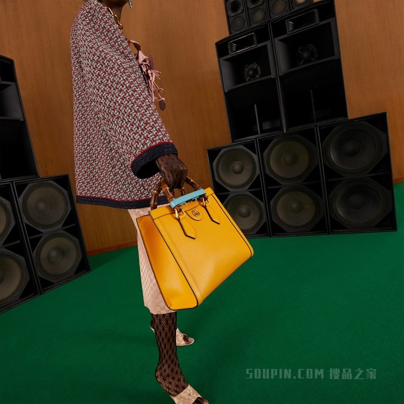 Gucci Diana竹节小号托特包 黄色皮革