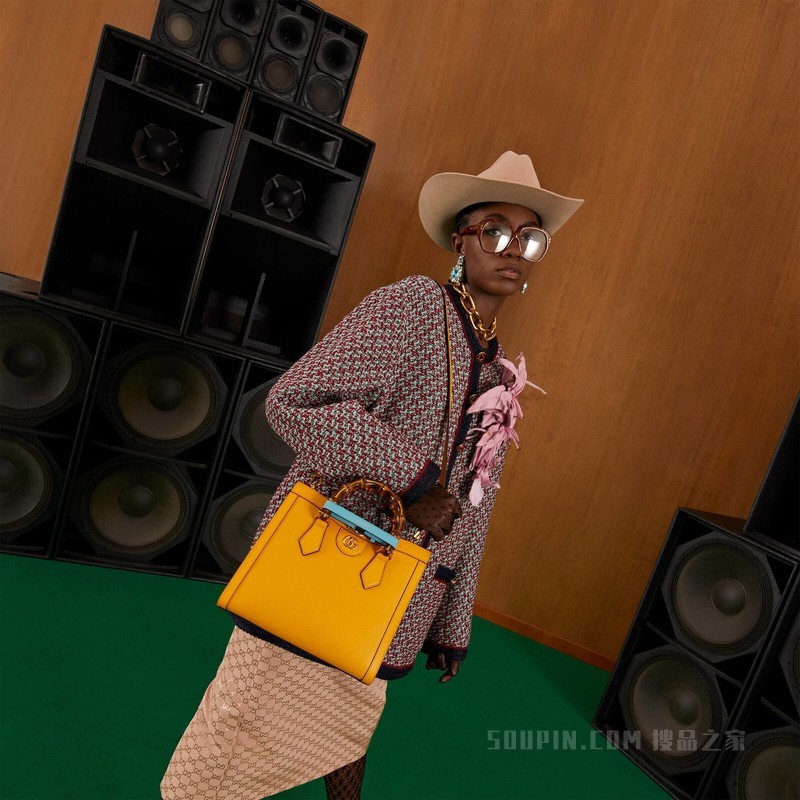 Gucci Diana竹节小号托特包 黄色皮革