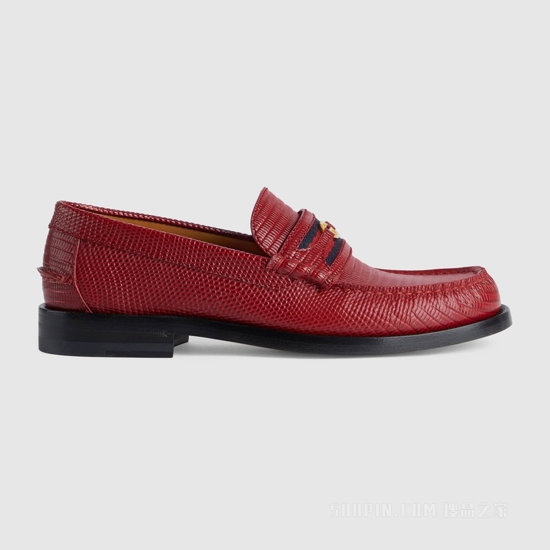 Gucci Lovelight系列饰互扣式双G蜥蜴皮乐福鞋 红色