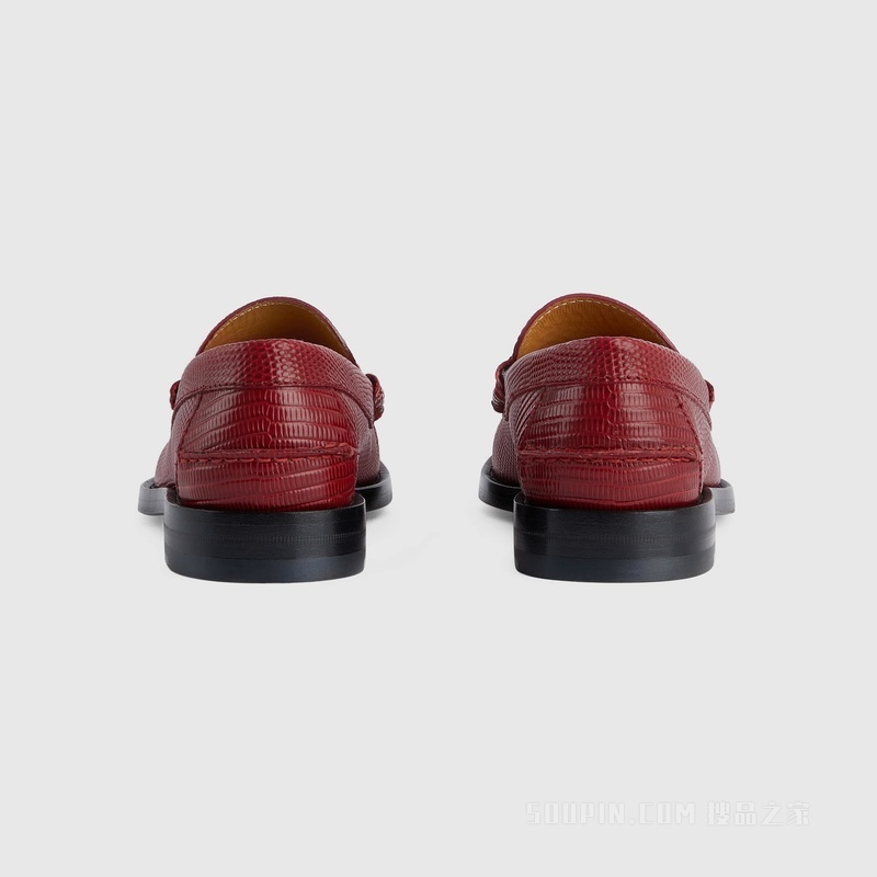 Gucci Lovelight系列饰互扣式双G蜥蜴皮乐福鞋 红色