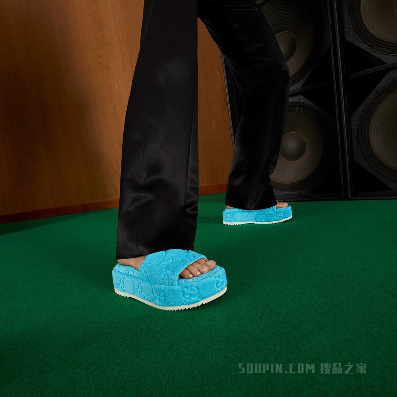 女士GG防水台拖鞋 浅蓝色棉质海绵