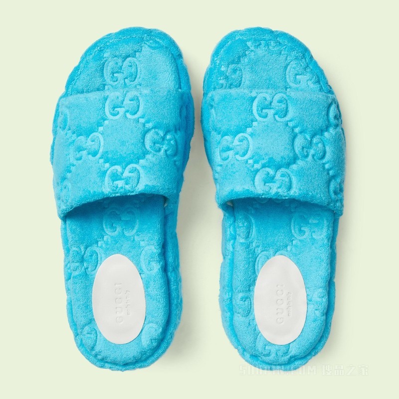 女士GG防水台拖鞋 浅蓝色棉质海绵