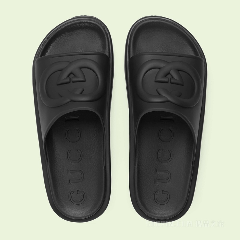 男士互扣式双G拖鞋 黑色橡胶