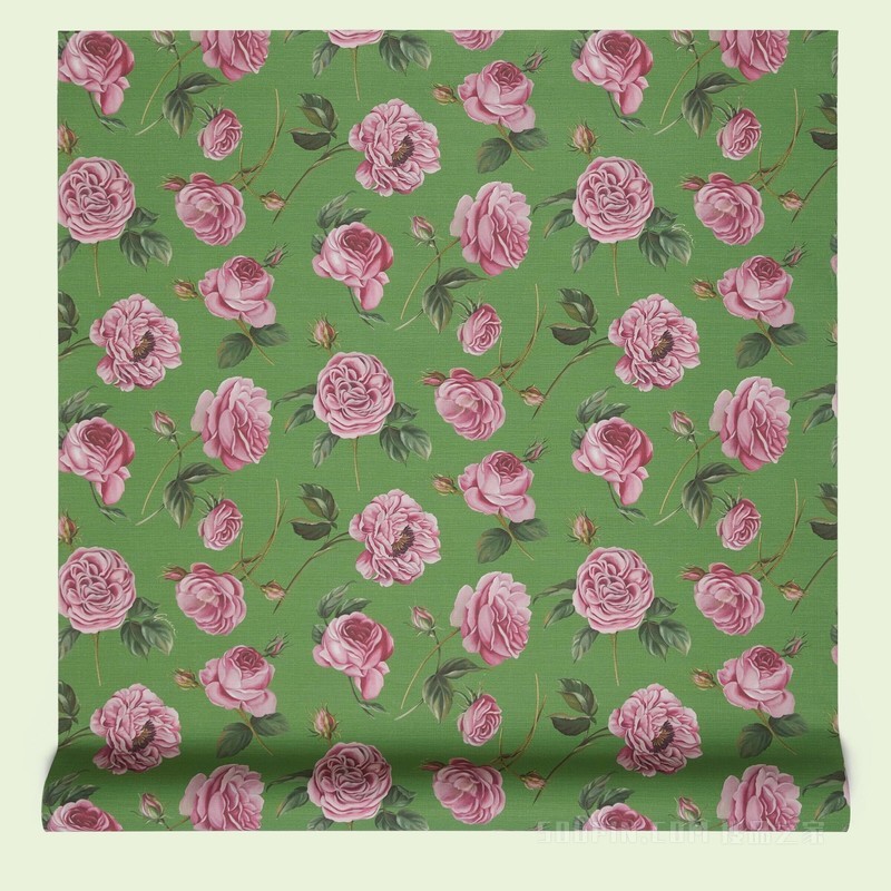 英伦玫瑰印花壁纸 绿色和粉色