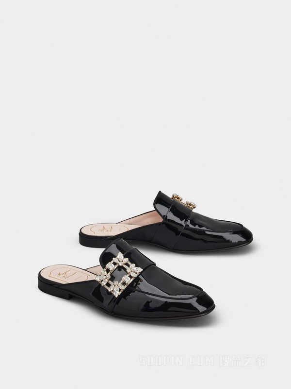 Mini Broche Vivier钻扣漆皮穆勒鞋 黑色