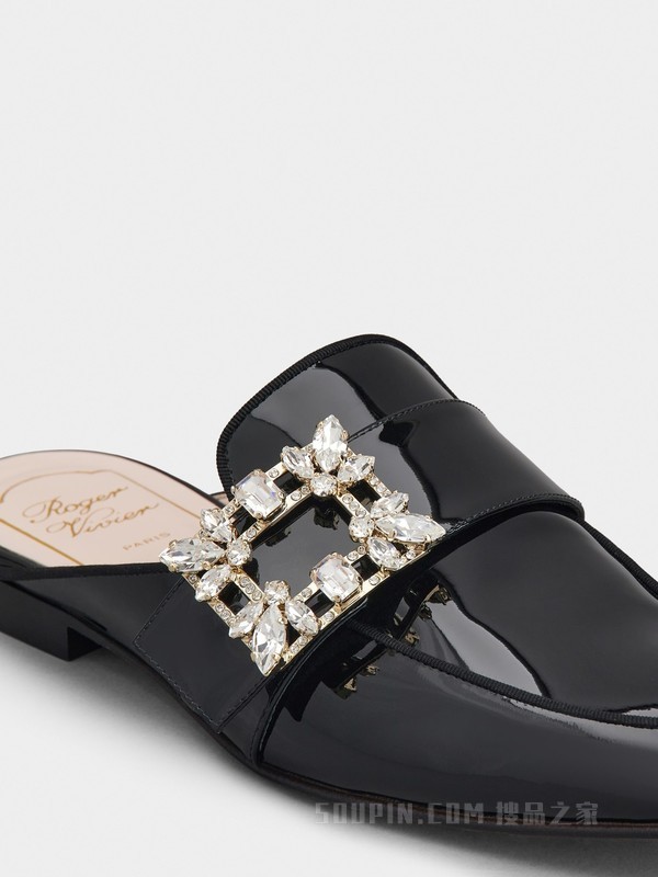 Mini Broche Vivier钻扣漆皮穆勒鞋 黑色