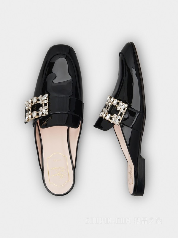 Mini Broche Vivier钻扣漆皮穆勒鞋 黑色