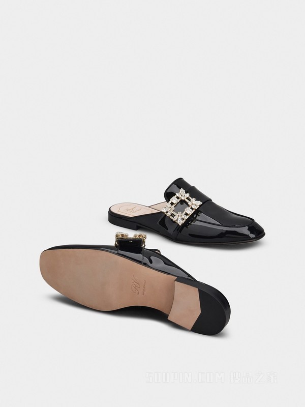 Mini Broche Vivier钻扣漆皮穆勒鞋 黑色