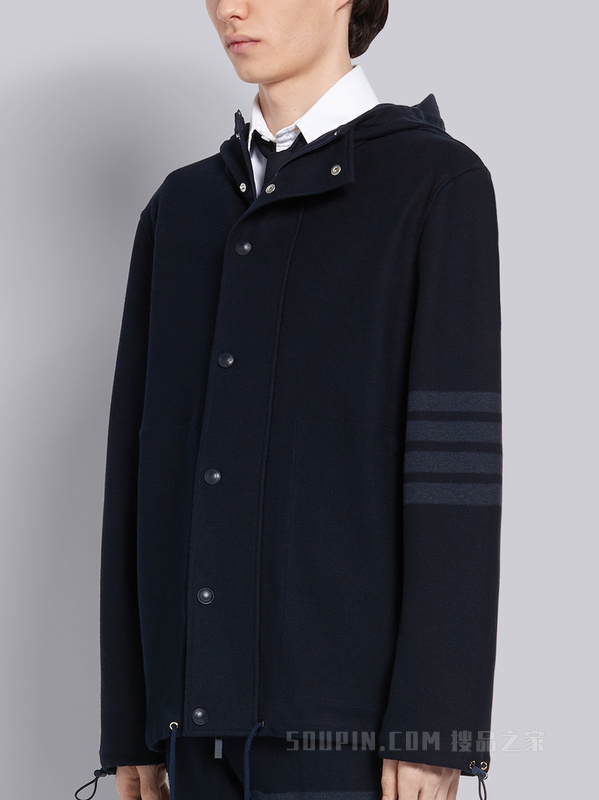 四条纹连帽西服外套