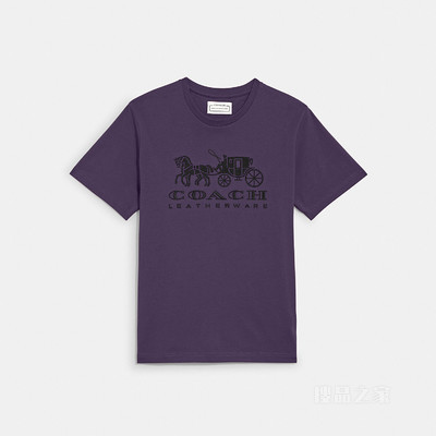 马车图案T恤 深紫色