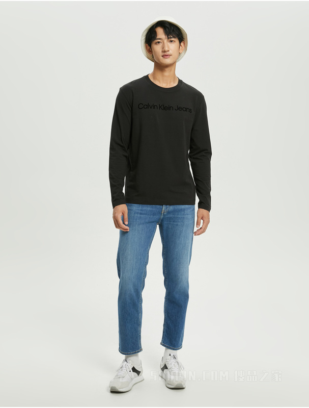Calvin Klein 22秋冬新款男士休闲舒适撞色LOGO打底长袖T恤J322371