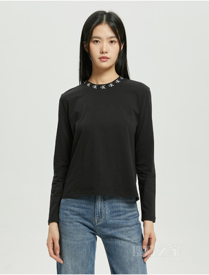 Calvin Klein 22秋冬新款女士时尚循环LOGO提花纯棉透气长袖T恤J220881