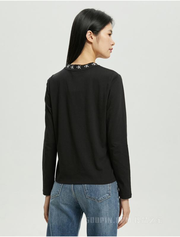 Calvin Klein 22秋冬新款女士时尚循环LOGO提花纯棉透气长袖T恤J220881