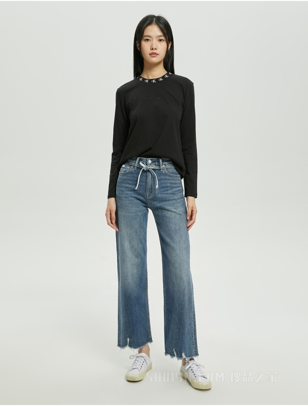 Calvin Klein 22秋冬新款女士时尚循环LOGO提花纯棉透气长袖T恤J220881