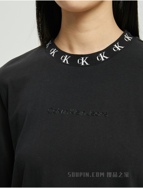 Calvin Klein 22秋冬新款女士时尚循环LOGO提花纯棉透气长袖T恤J220881