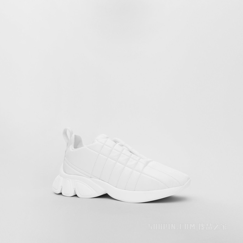 绗缝皮革经典运动鞋 (中调白) - 女士