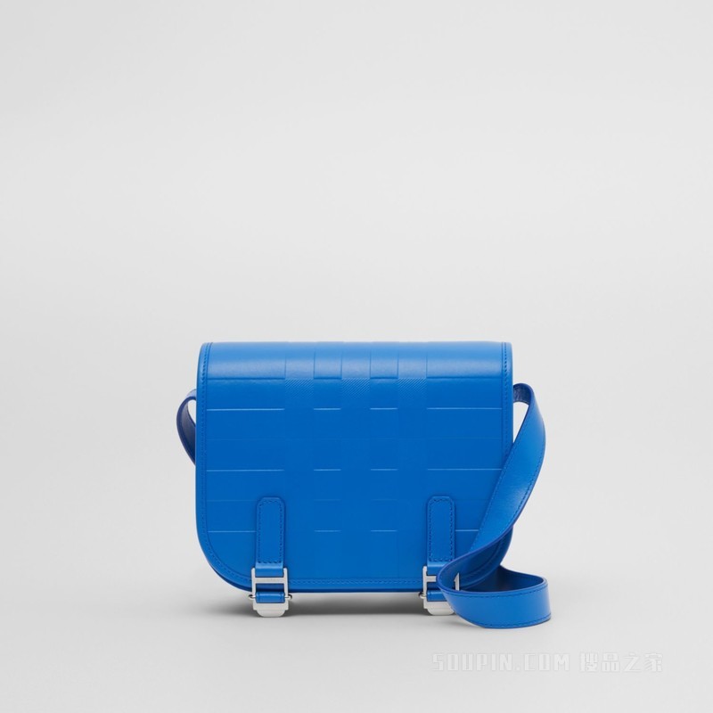 压花格纹皮革信使包 (亮海洋蓝) - 男士